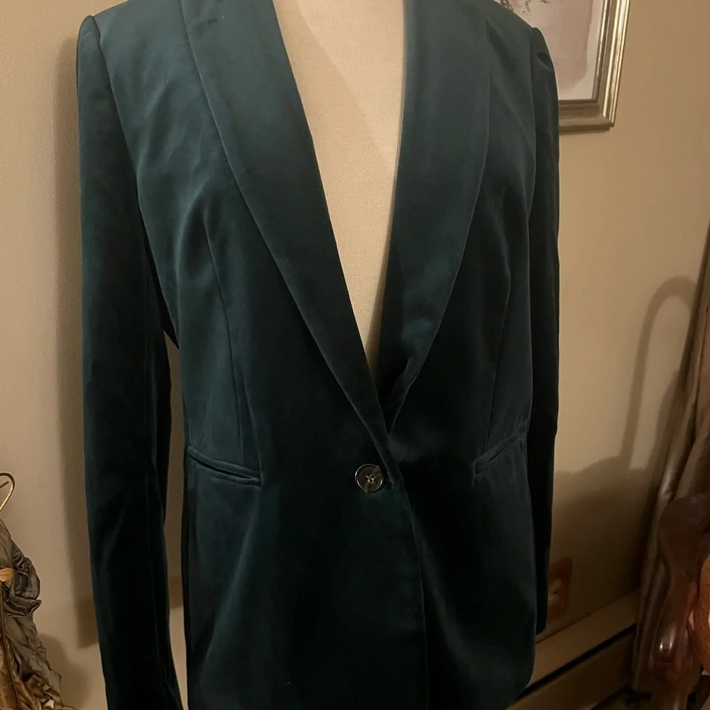 J Crew Women's Green Velvet Blazer Parke One button Size 14T NWT - Picture 2 of 11
